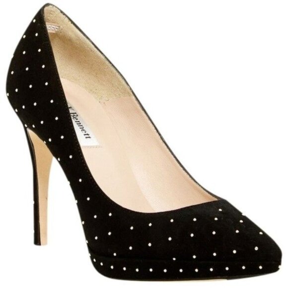 LK Bennett Shoes - L.K. Bennett Clare Gold Studded Black Suede Pumps